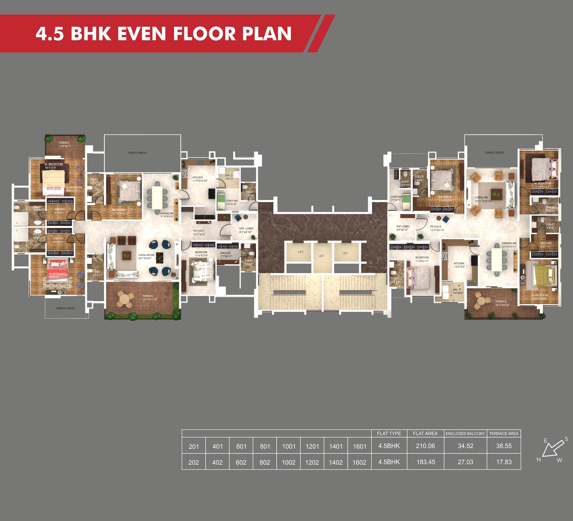 Sanctum 4.5 BHK Even Floor Plan